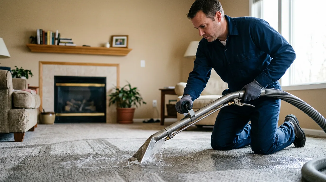 Water damage restoration technician working near Sutherland, IA
